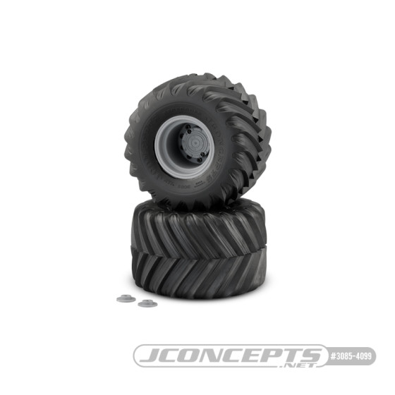 JConcepts Renegades - yellow compound, pre-mounted on silver #3414S wheels (Fits - Traxxas Maxx & LMT)