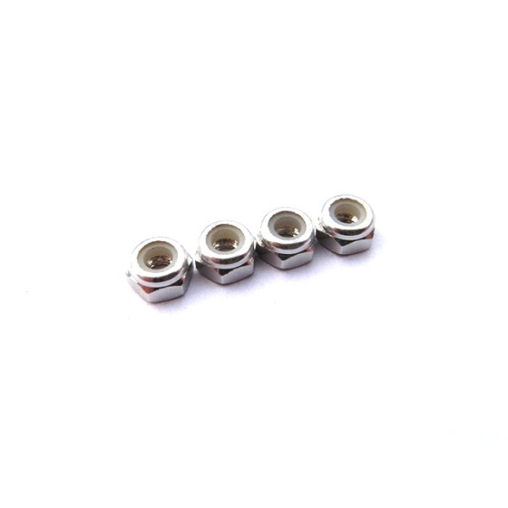 Hiro Seiko 3mm Alloy Nylon Nut (S_Size)  [Silver] ( 4 pcs)
