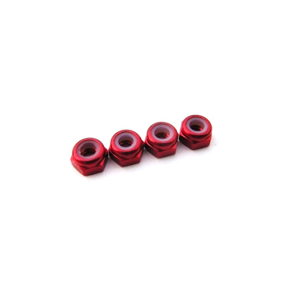 Hiro Seiko 3mm Alloy Nylon Nut (S_Size)  [Red] ( 4 pcs)