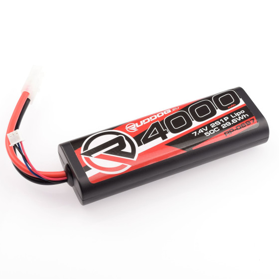 RUDDOG 4000mAh 50C 7.4V LiPo Round Stick Pack Battery with Tamiya compatible Plug