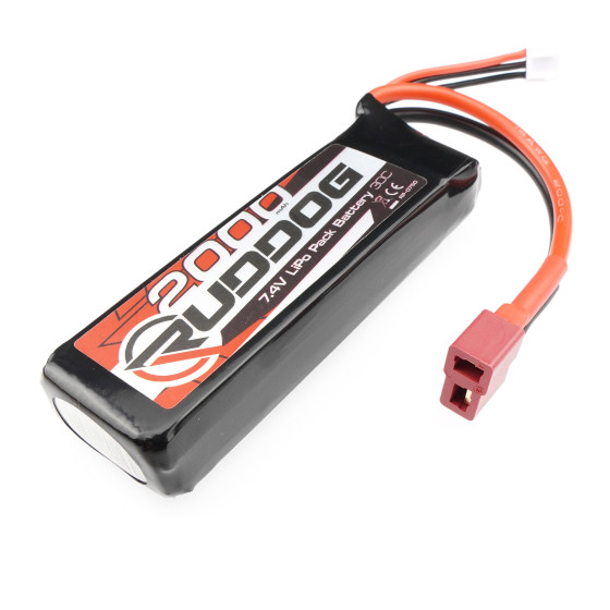 RUDDOG 2000mAh 30C 7.4V LiPo Pack Battery with T-Plug (88x28x16mm | 1:14 RTR)