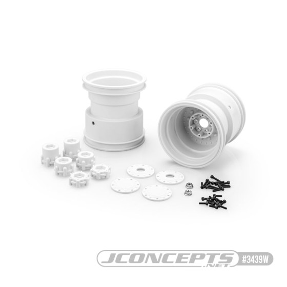 JConcepts Tribute 73s - 3.2 x 3.6 Monster Truck wheel w/ adaptors (white) - 2pc