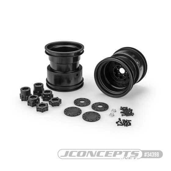 JConcepts Tribute 73s - 3.2 x 3.6 Monster Truck wheel w/ adaptors (black) - 2pc