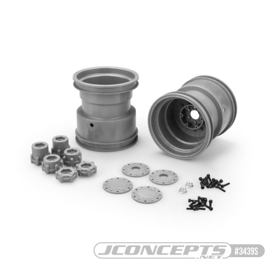 JConcepts Tribute 73s - 3.2 x 3.6 Monster Truck wheel w/ adaptors (gray / silver) - 2pc.