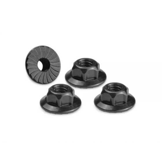 Jconcepts 4mm large flange serrated locknut - black (fits, B6, B5, TLR, Xray, Serpent, Kyosho)