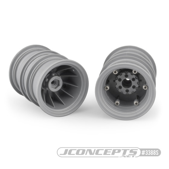 JConcepts Krimson Dually - 2.6 dual truck wheels w/ adaptors, covers - (gray | silver) - 2pc.