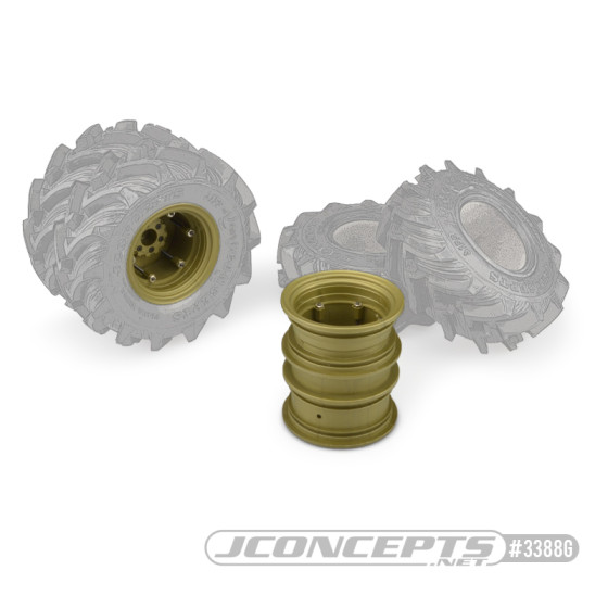JConcepts Krimson Dually - 2.6 dual truck wheels w/ adaptors, covers - (olive | gold) - 2pc.