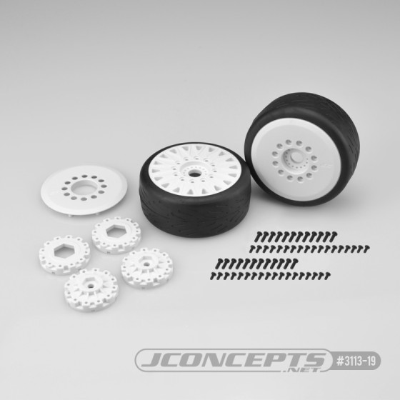 JConcepts Speed Claw - platinum compound, Belted, pre-mounted on white JCO3395 wheels