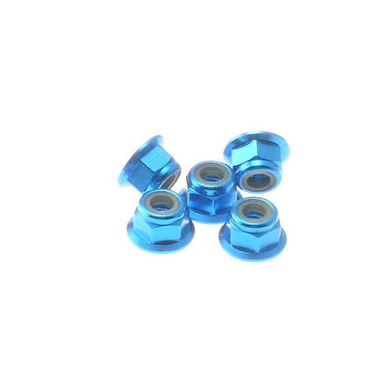 Hiro Seiko 4mm Alloy Flange Nylon Nut  [T-Blue] ( 5 pcs)