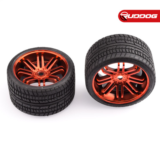 Sweep Road Crusher Onroad Belted tire Red wheels 1/4 offset (146mm Diameter) 2pcs