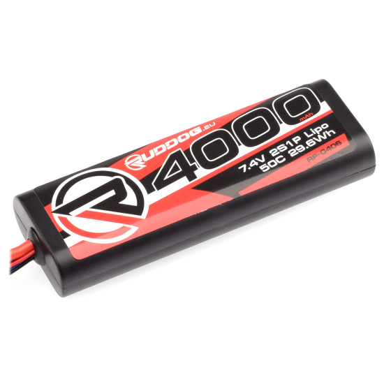 RUDDOG 4000mAh 50C 7.4V LiPo Round Stick Pack Battery with T-Style Plug