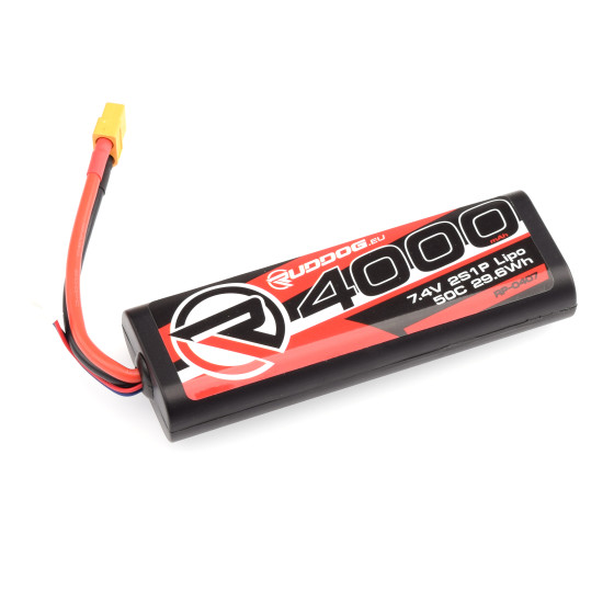 RUDDOG 4000mAh 50C 7.4V LiPo Round Stick Pack Battery with XT60 Plug