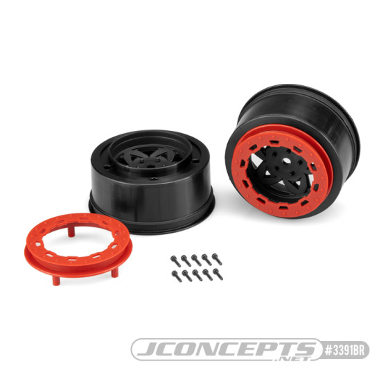 JConcepts Tremor, Slash rear, Slash 4x4 F&R wheel - black wheel / red beadlock - 2pc.