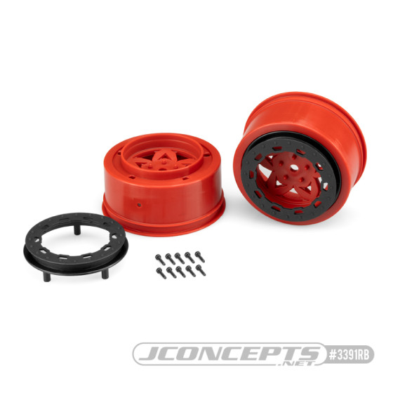 JConcepts Tremor, Slash rear, Slash 4x4 F&R wheel - red wheel / black beadlock - 2pc.
