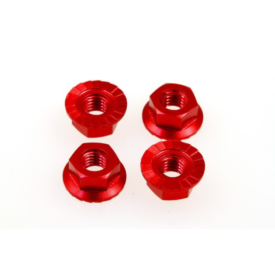 Hiro Seiko 4mm Alloy Serrated Wheel Nut  [Red] ( 4 pcs)