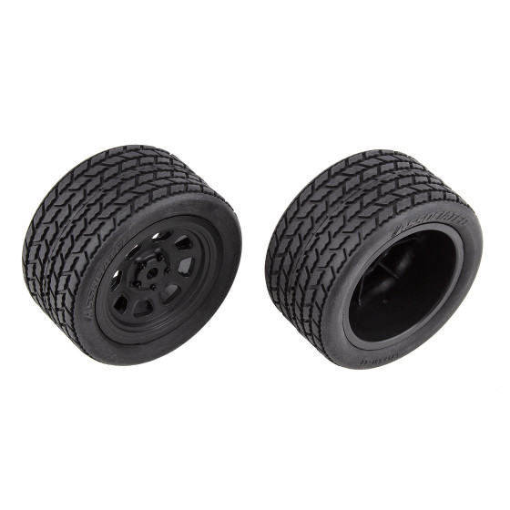Team Associated SR10 Rear Wheels with Street Stock Tires, mounted