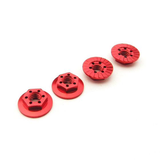 Hiro Seiko Thin Serrated Wheel Nut 4mm (Red | 4pcs)