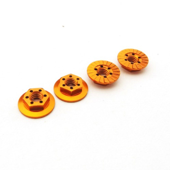 Hiro Seiko Thin Serrated Wheel Nut 4mm (Orange | 4pcs)