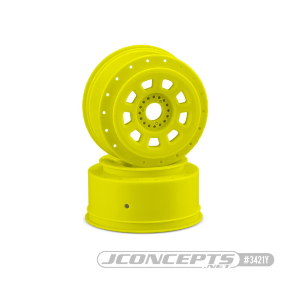 JConcepts 9-shot 17mm hex SCT tire wheel - yellow, 2pc.