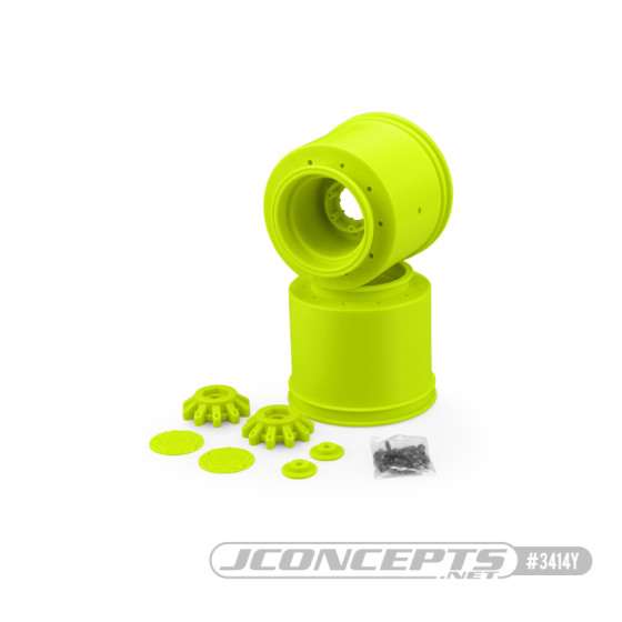 JConcepts Aggressor - 2.6 x 3.8 17mm hex Monster Truck wheel, yellow (Losi LMT, Traxxas Maxx wheel)
