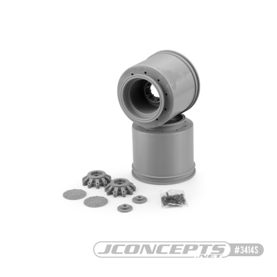 JConcepts Aggressor - 2.6 x 3.8 17mm hex Monster Truck wheel, silver (Losi LMT, Traxxas Maxx wheel)